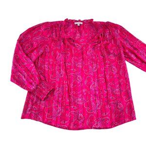 Maison D Amélie Paris Fuchsia & Blue Paisley Blouse US Medium‎ Long Sleeve 100%
